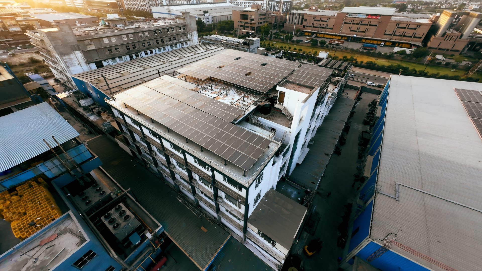 AAMPL campus — solar rooftop aerial